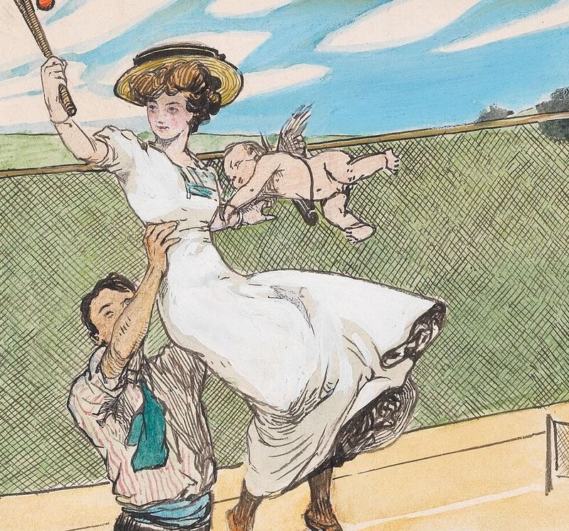 Fritz Zerritsch, Wien (1888-1985) Verliebte Sportler und Sportlerinnen: beim Rollschuhfahren, Tennis, ...