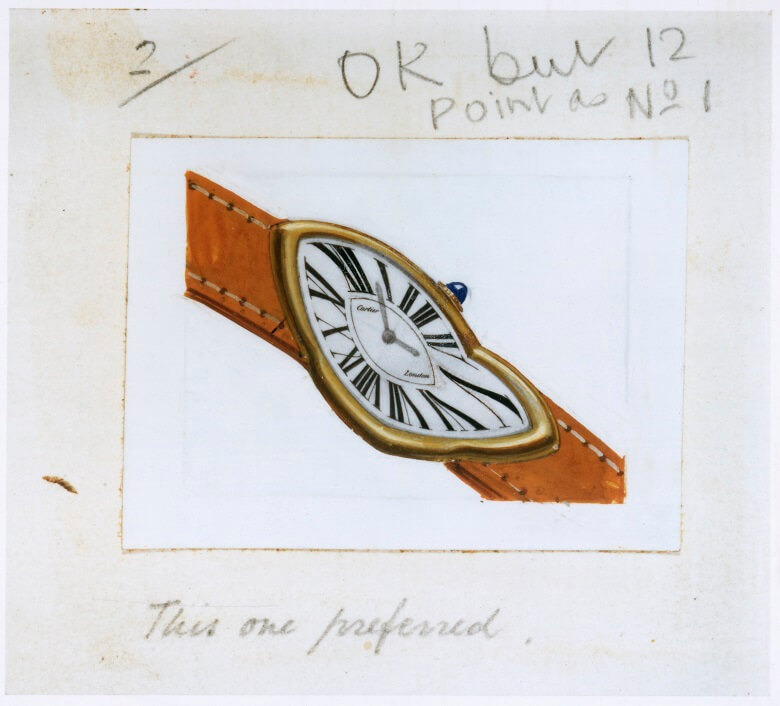 Designarbeit am gebogenen Gehäuse der Cartier Crash